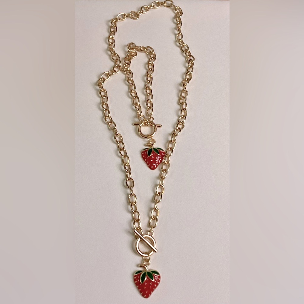 Gold Strawberry Toggle Charm Necklace & Bracelet Set - Picture 4 of 4